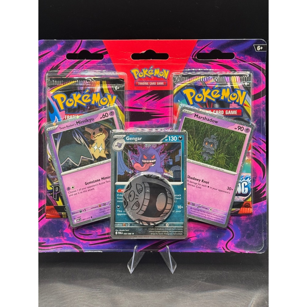 Pokemon TCG Gengar Marshadow Team Rockets Mimikyu 3-Pack Blister 2 Booster Packs